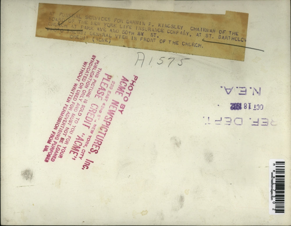 1932 Press Photo Funeral Service Crowds Darwin P. Kingsley, St. Bartholomew's