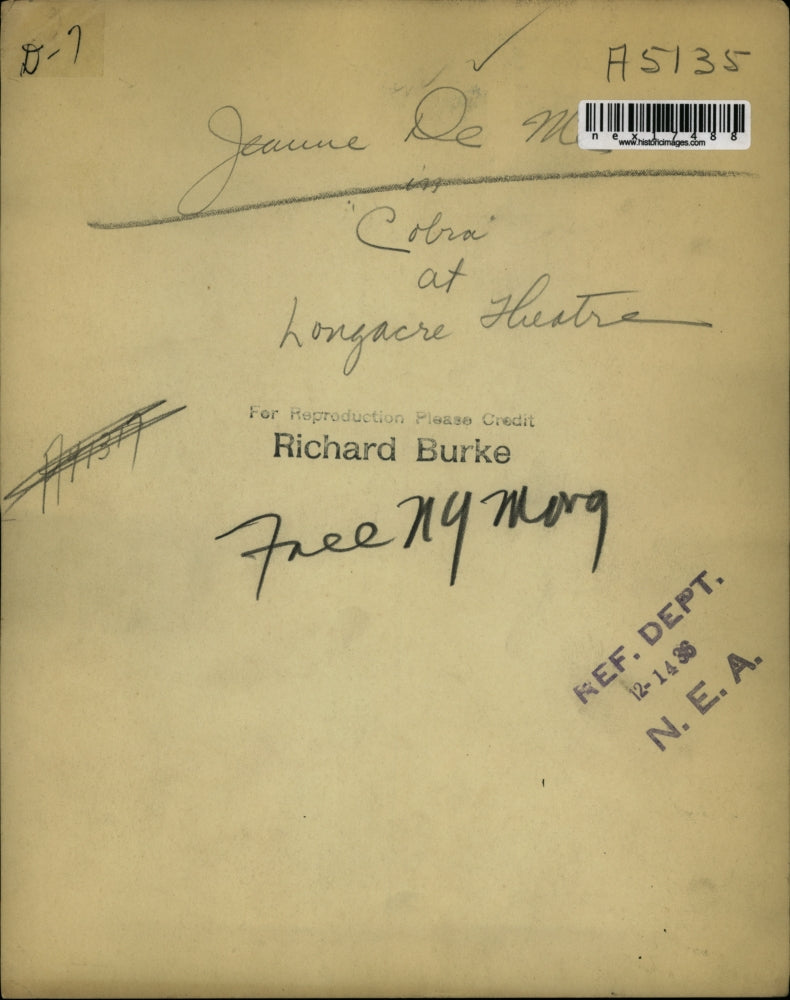 1936 Press Photo Jeanne De Morgab Cobra at Longacre theater