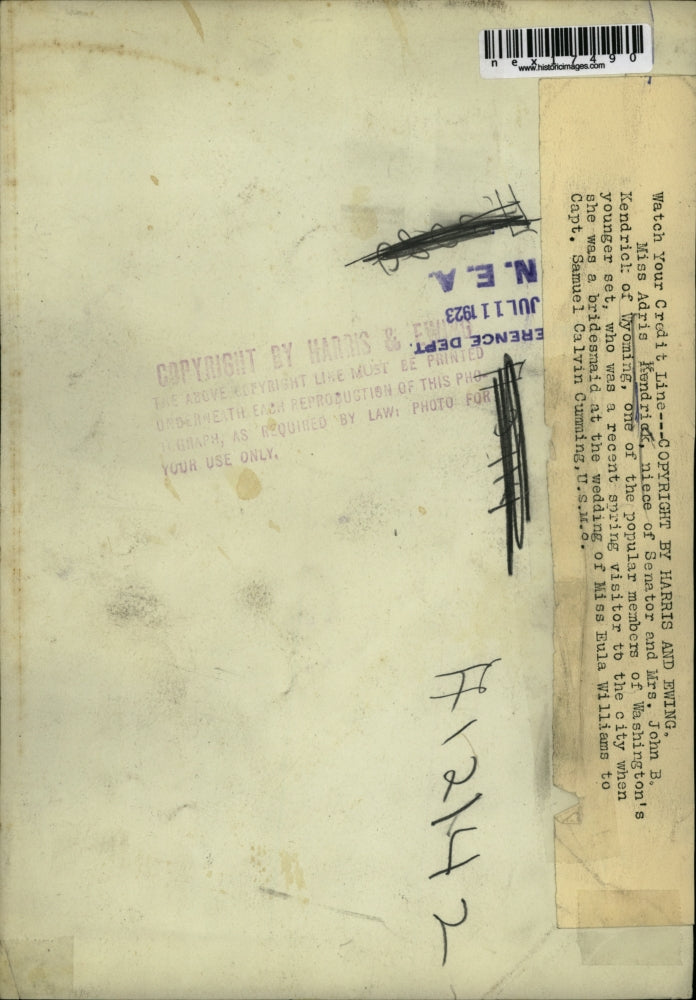 1923 Press Photo Miss Adris Kendrixk niece of Wyo Sen & Mrs JB Kendrick