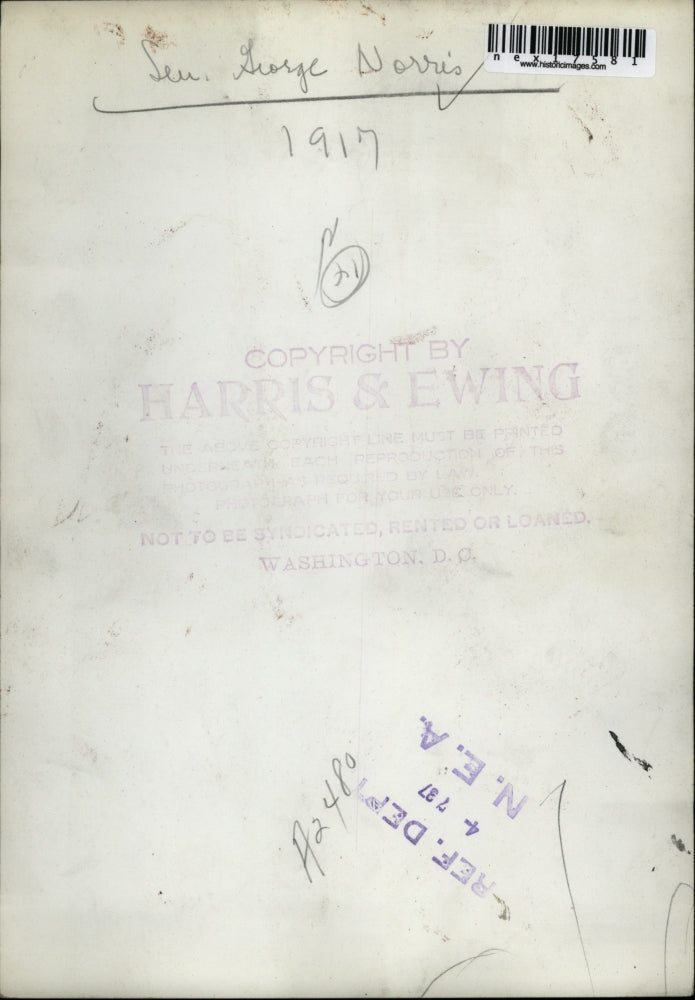 1937 Press Photo Senator George Norris in 1917