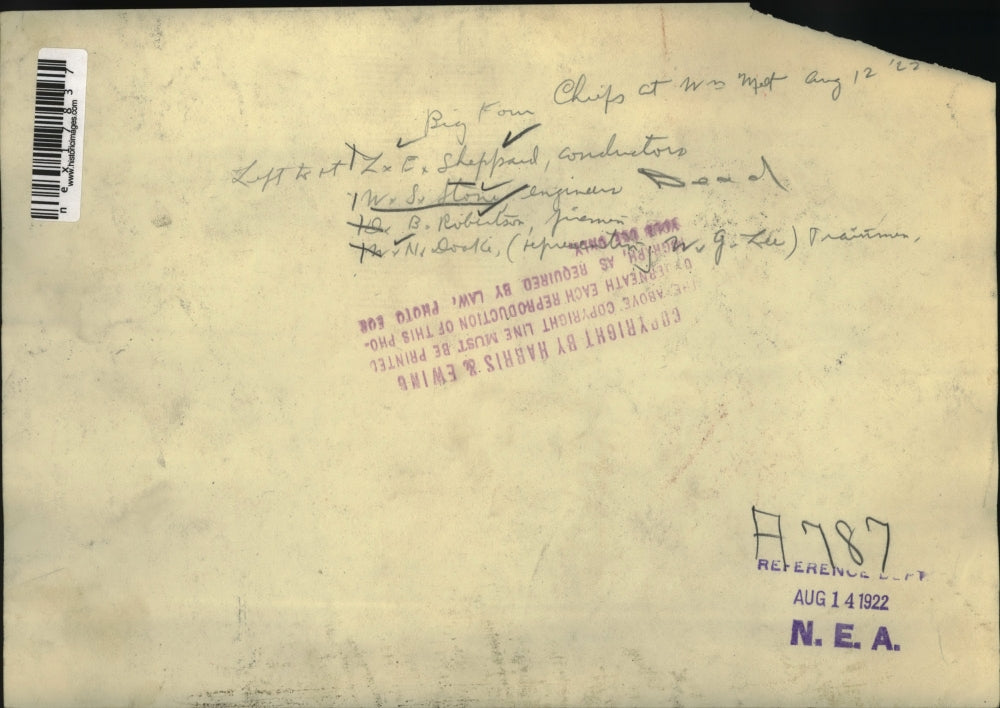 1922 Press Photo Trainmen Z.E. Sheppard, W.S. Stone, D.B. Robertson, W.N. Doolie