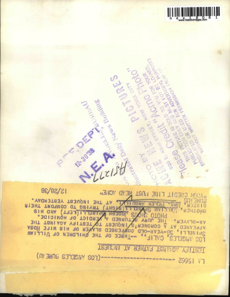 1938 Press Photo La Calif Joe, Wm,Spinelli & Mrs H Anguill at dad's murder trial