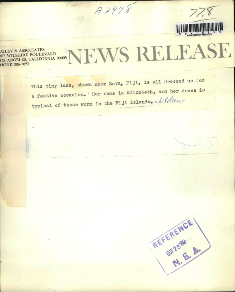 1969 Press Photo Elizabeth a Fiji girl in festive dress