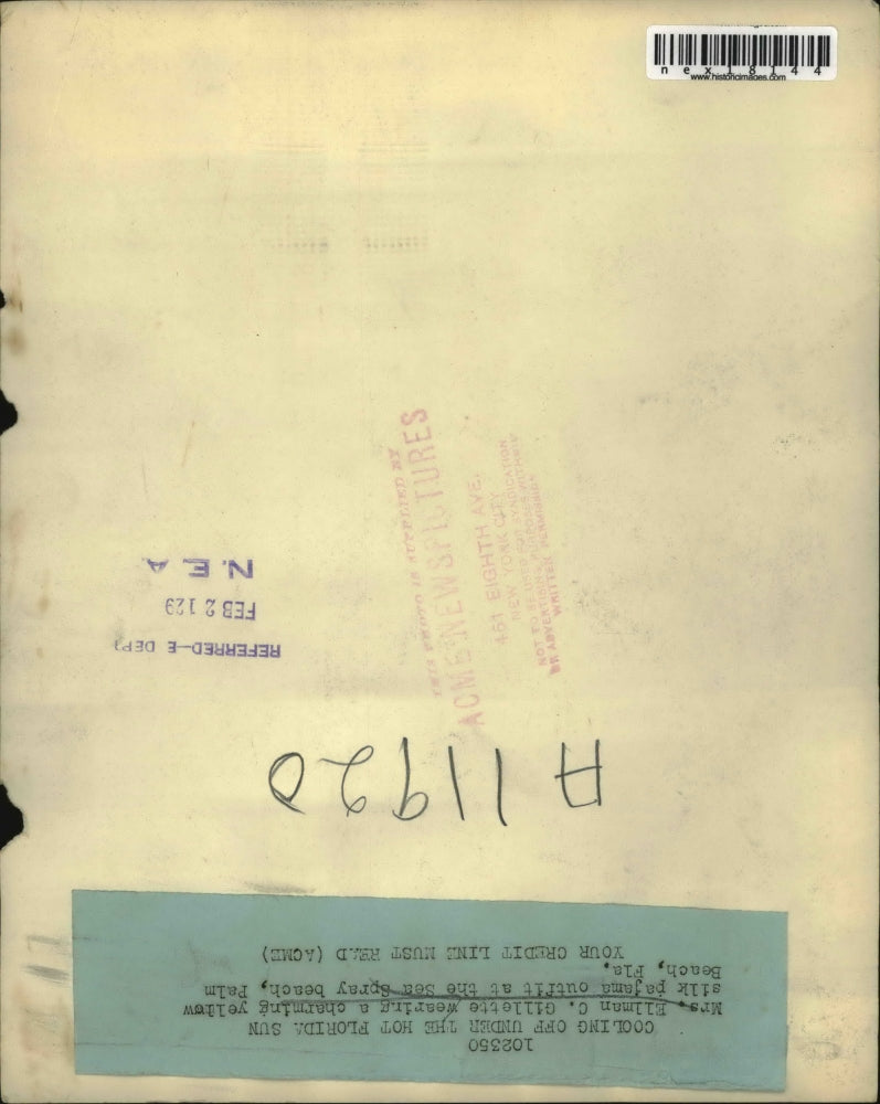 1929 Press Photo Mrs Ellman C Gillette at Sea Spray beach in Fla.