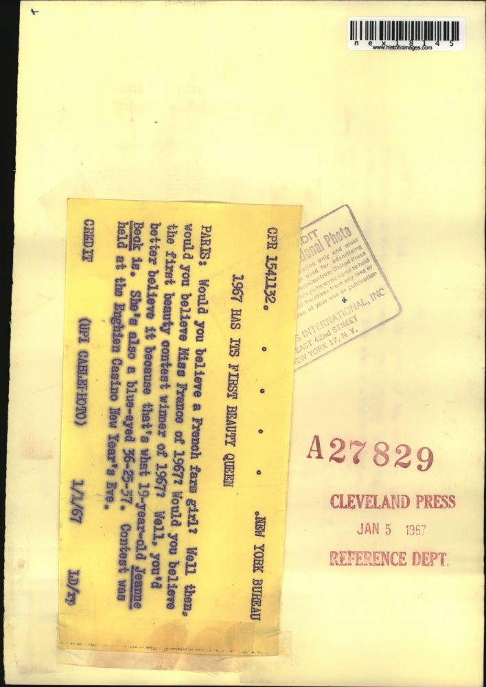 1967 Press Photo Paris France Miss France 1967 Jeanne Beck