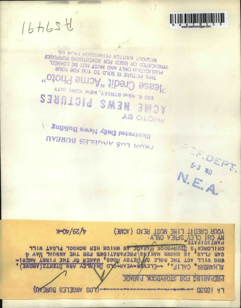 1940 Press Photo Alhambra Calif Shirley Ann Stentz in Storybrook parade