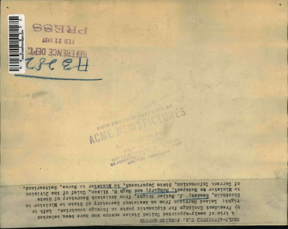 1927 Press Photo Leland Harrison, J B Wright, Hugh Wilson, US Foreign envoys