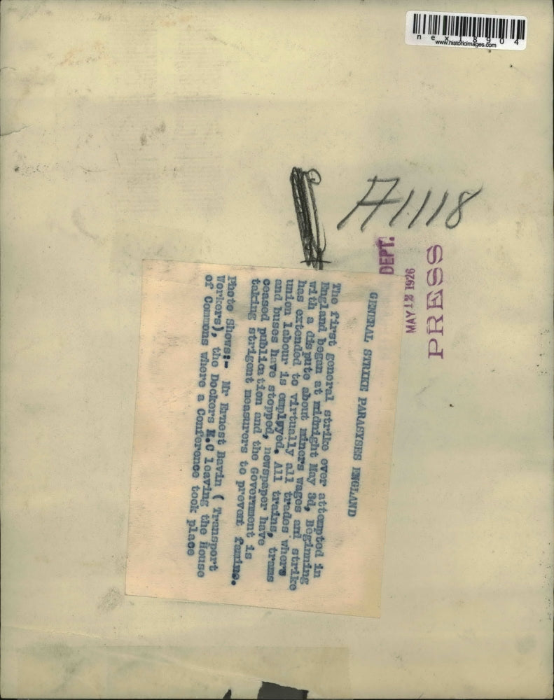 1926 Press Photo Ernest Bevin Leaves House As General Strike Paralyzes England