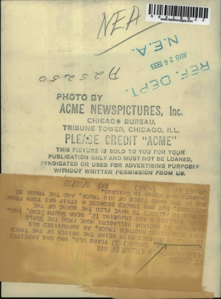 1933 Press Photo Harold Schaab Accused Of Causing Truck Accident That Killed 6