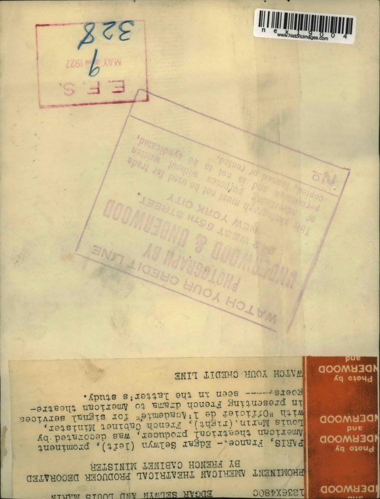 1927 Press Photo Paris France Edgar Selwyn producer & Louis Marin Cabinet Minist