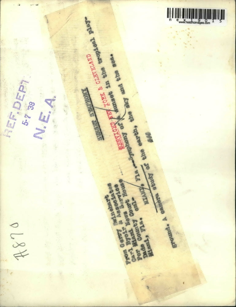 1938 Press Photo Miami Florida sunset thru palm trees on the coast