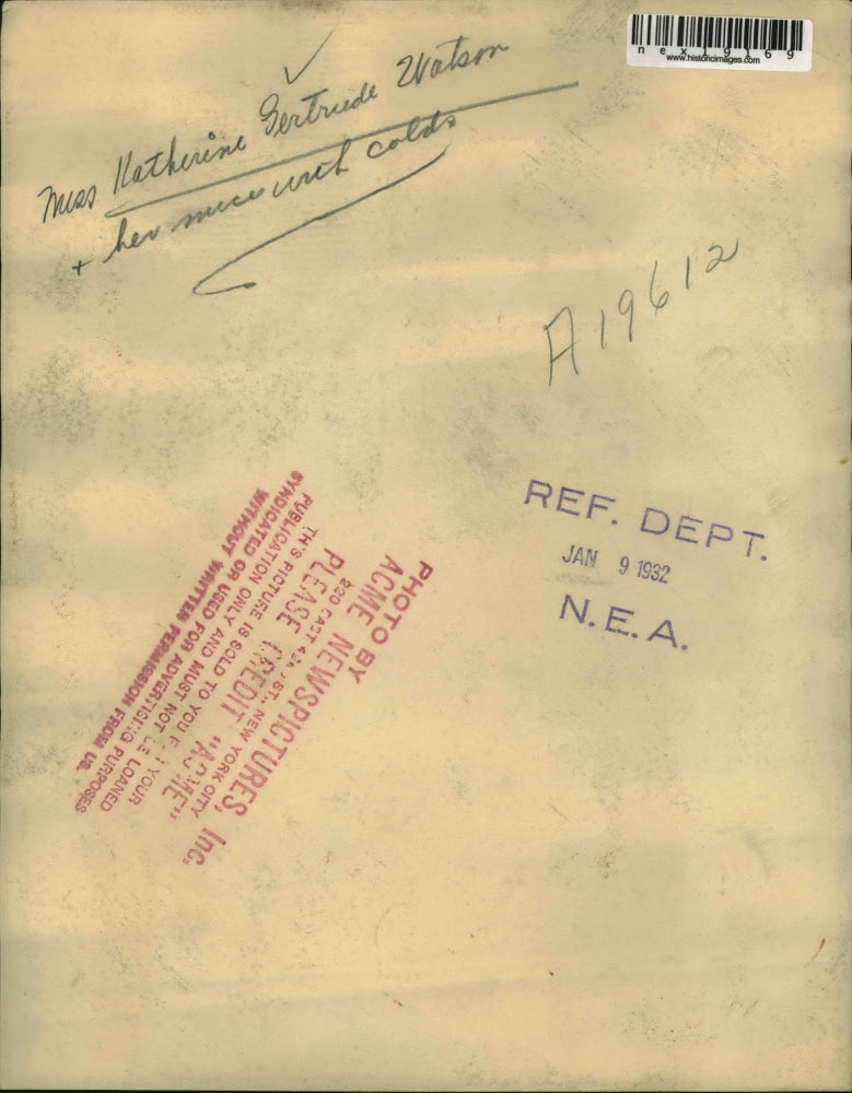 1932 Press Photo Miss Katherine G Watson & mice with colds at a lab