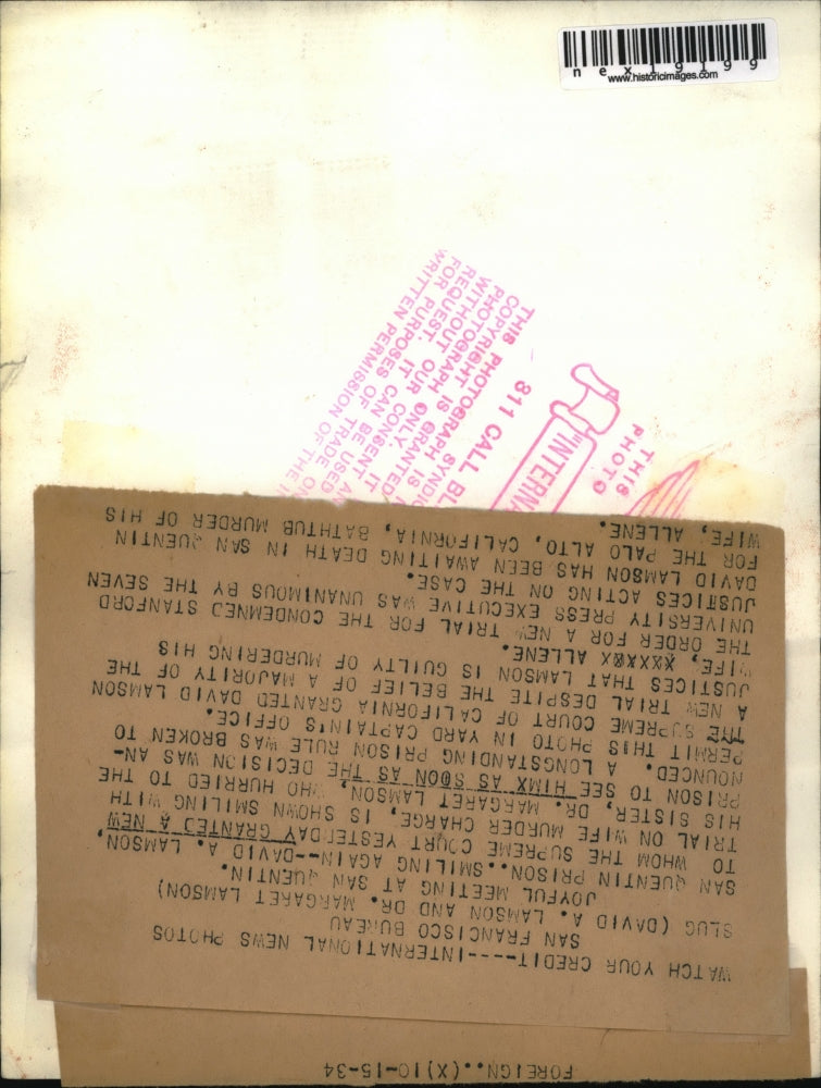 1934 Press Photo San Quentin Prison Calif David Lamson & sister Dr M Lamson