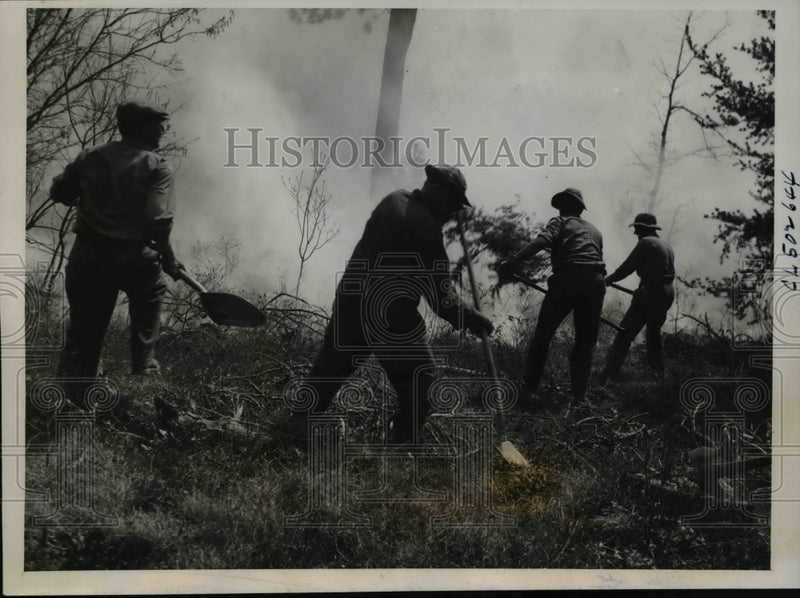 Load image into Gallery viewer, 1939 Press Photo Fire Fighters Battle Bay City Presque Isle Forest Fire, Mich.
