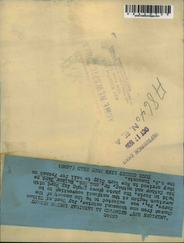 1930 Press Photo Jay Ward Mascot of American Legion at Convention in France