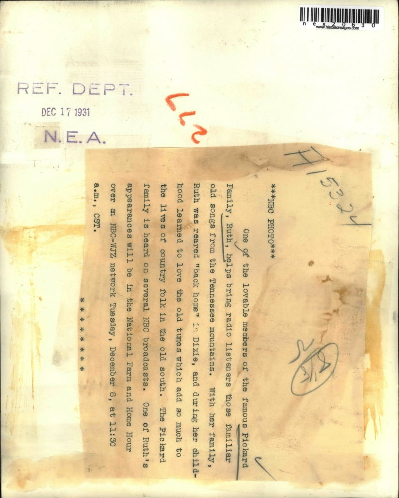 1931 Press Photo Ruth Pickard helps bring old songs to radio listeners