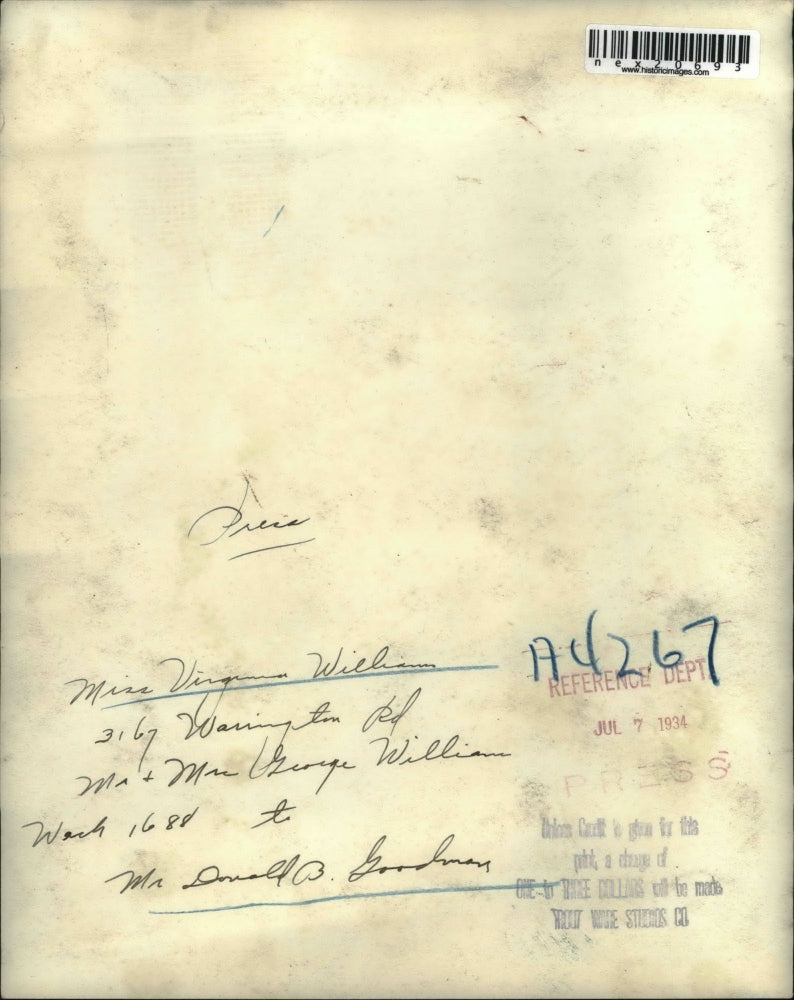 1934 Press Photo Miss Zirginia William wed to Donald Goodman