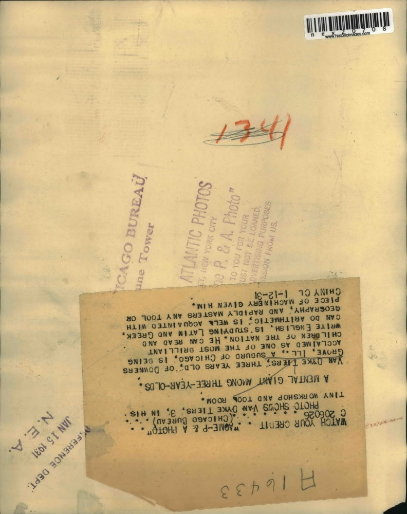 1931 Press Photo Van Dkye Tiers age 3 Downers Grove Ill. at studies