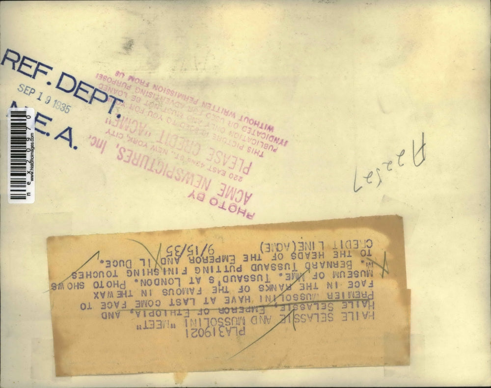 1935 Press Photo Haile Selassie Emperor of Ethiopia, Prmier Mussolini