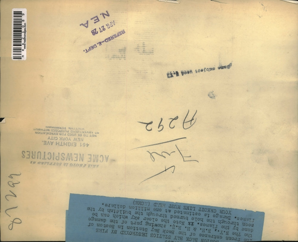 1928 Press Photo Boston Bay Station destroyed by fire