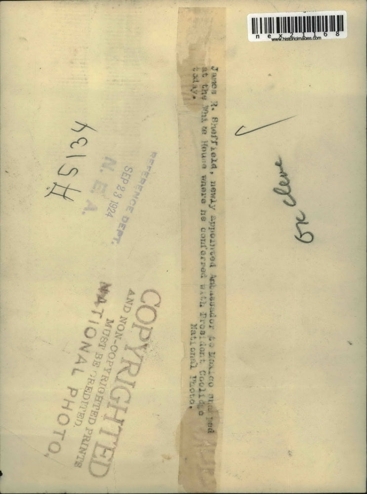 1924 Press Photo James Sheffield Newly Appointed Ambassador To Mexico