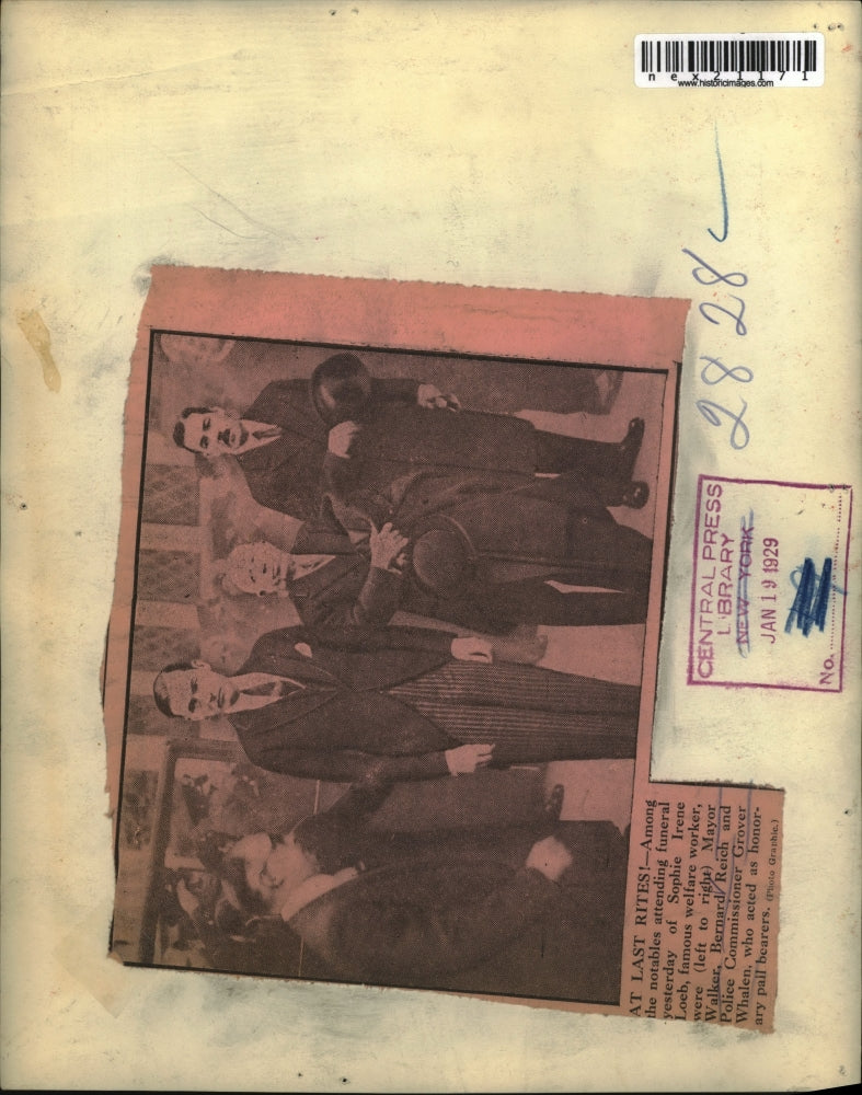 1929 Press Photo Mayor Walker Bernard Reich Police Commissioner Grover Whalen