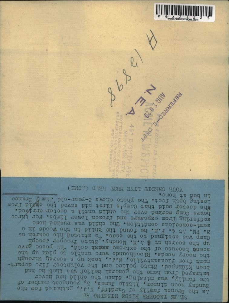 1929 Press Photo Jimmy Branca age 3 home safe after being lost in Cardiff NJ