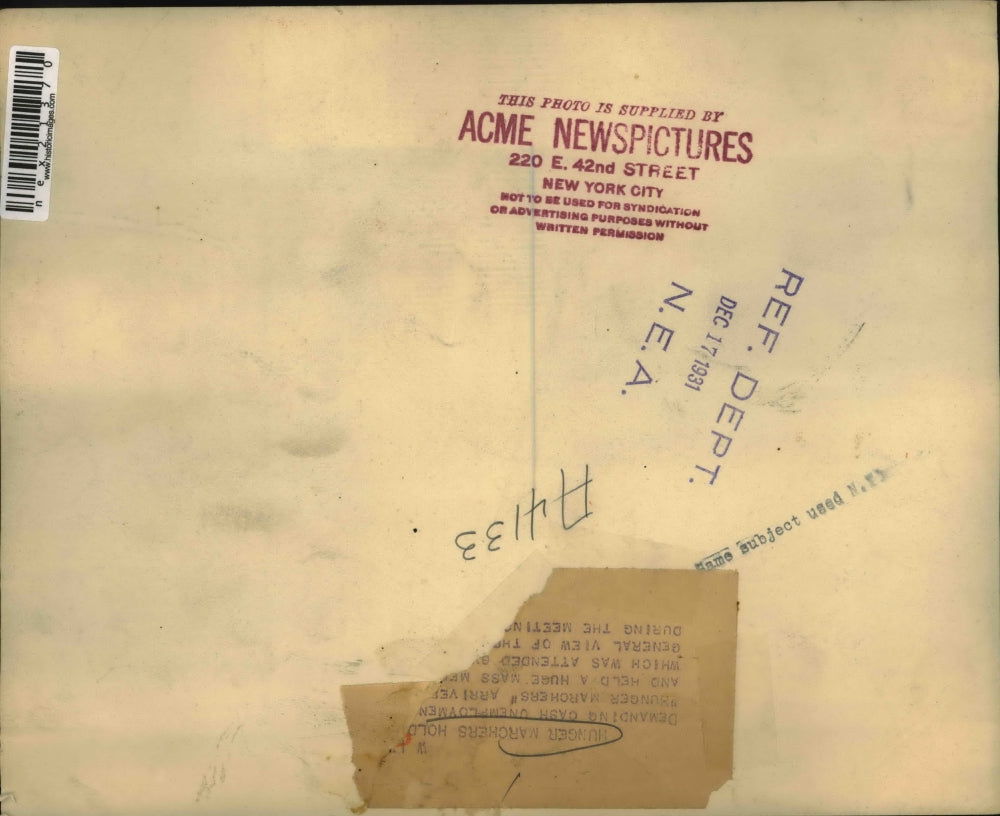 1931 Press Photo Members of the Hunger Marcher convene in an auditorium.