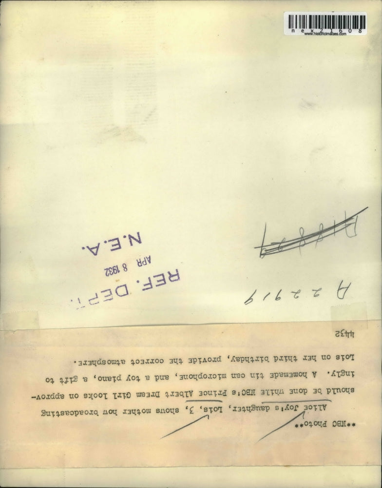 1932 Press Photo Alice Joy NBC Prince Albert Dream Girl and Daughter Lois Joy