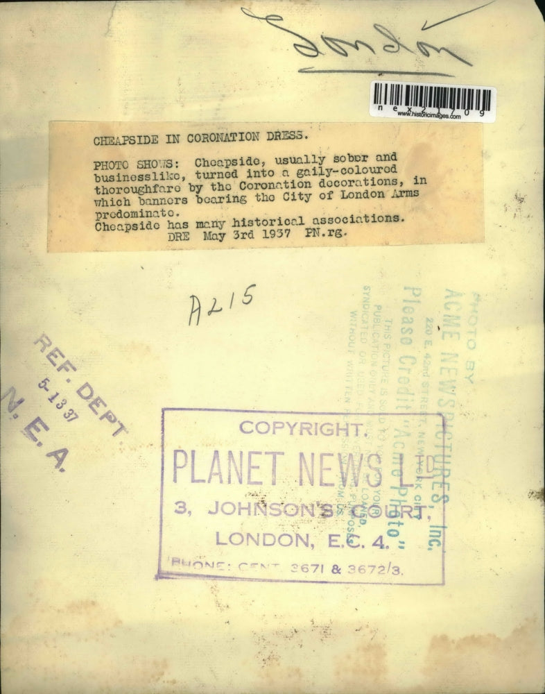 1937 Press Photo Cheapside Coronation City of London