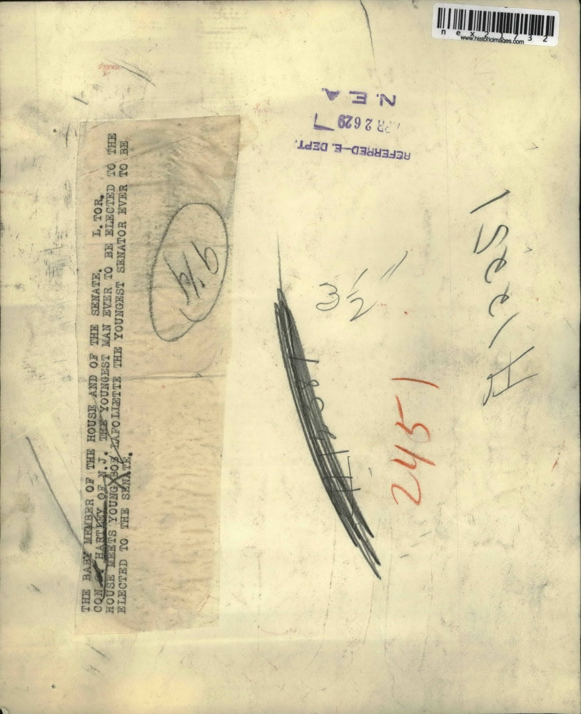 1929 Press Photo Con Hartley of NJ youngest ever Senator Bob Lafollette