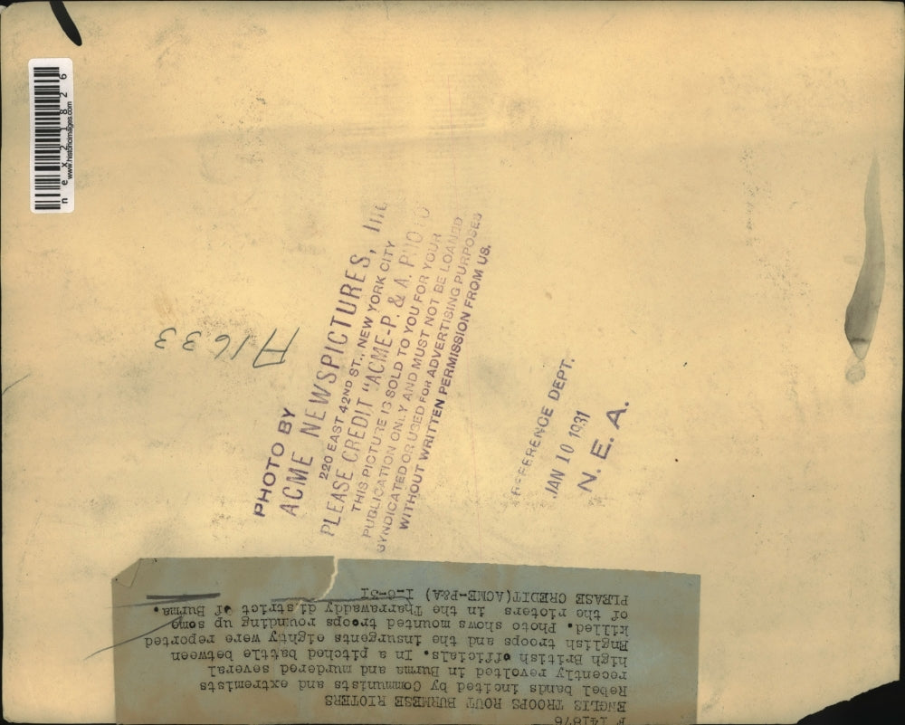 1931 Press Photo English troops in streets of Tharrawaddy Burma