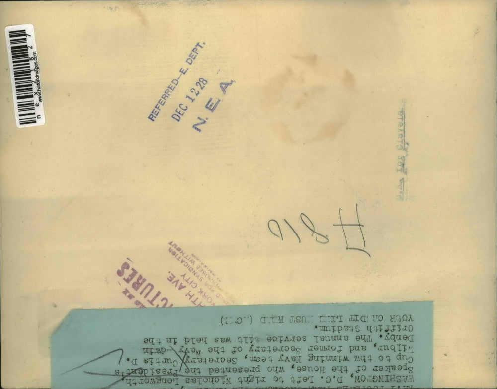 1928 Press Photo Nicholas Longsworth Speaker of house, Sec. Curtis D. Wilbor