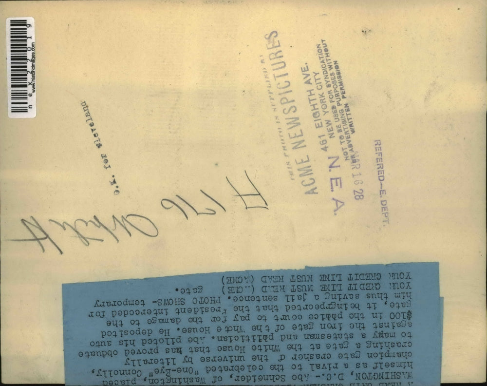 1928 Press Photo Abe Schneider One Eye Connelly Champion gate Crasher White