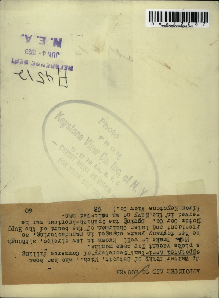 1923 Press Photo J Walter Drake Named Assistant Secretary OF Commerce