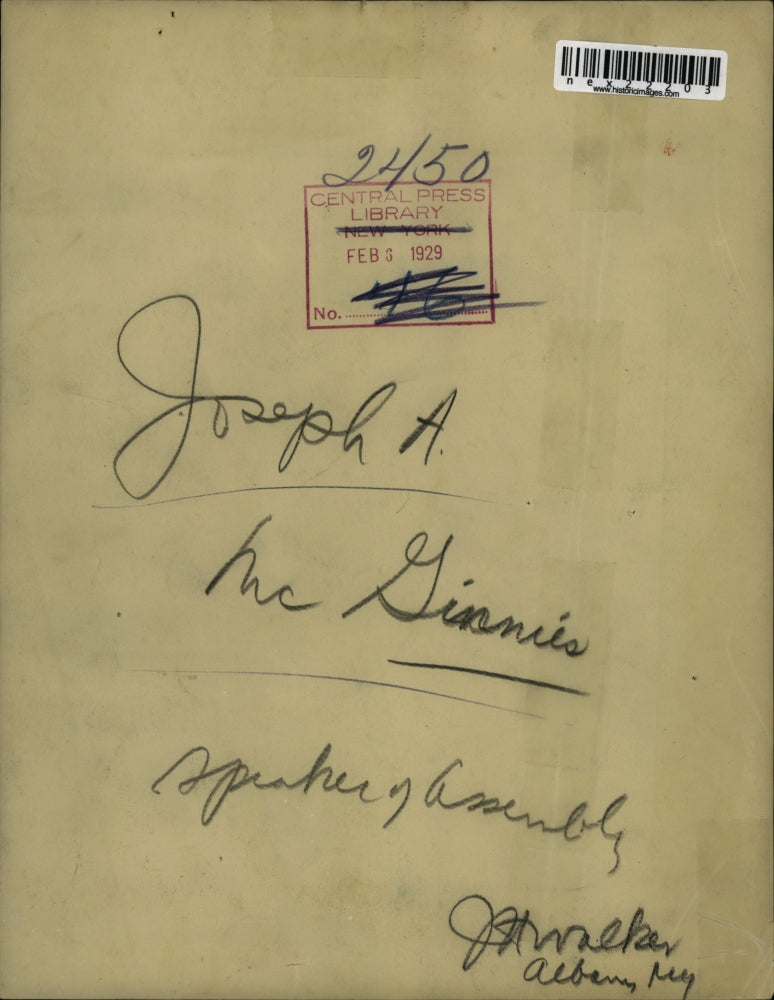 1929 Press Photo Joseph A. McGinnies, speaker of assembly