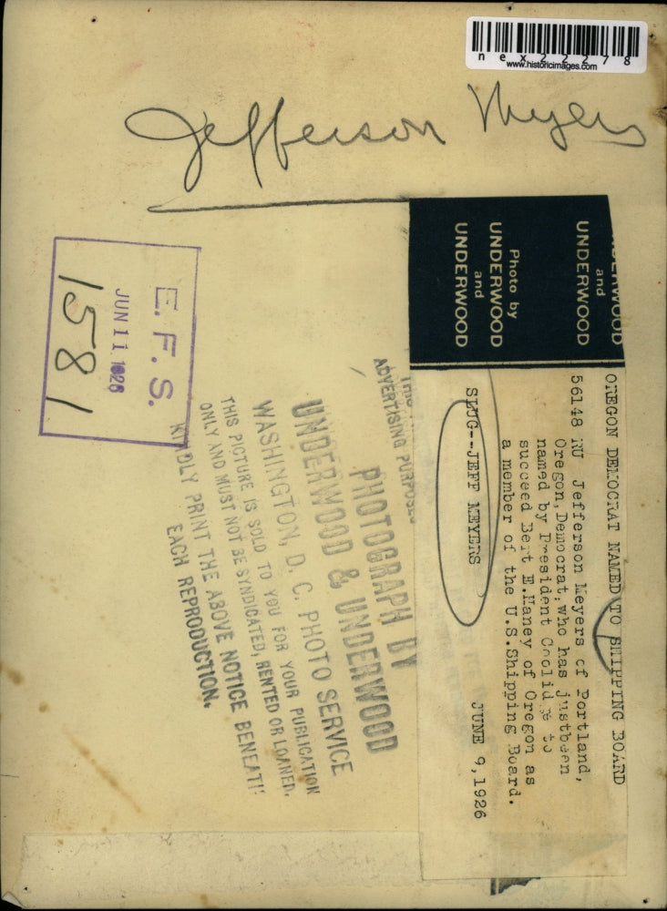 1925 Press Photo Jefferson Meyers Portland Ore for US Shipping Board