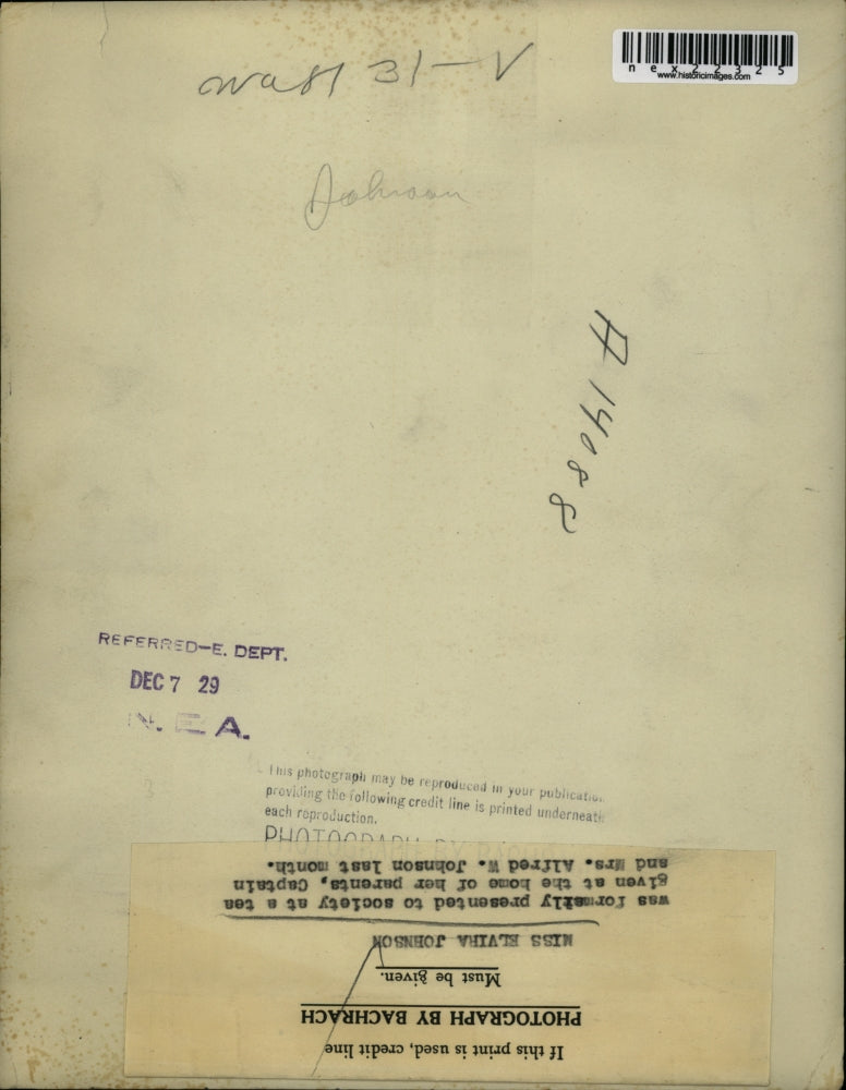 1929 Press Photo Miss Elvira Johnson debutante