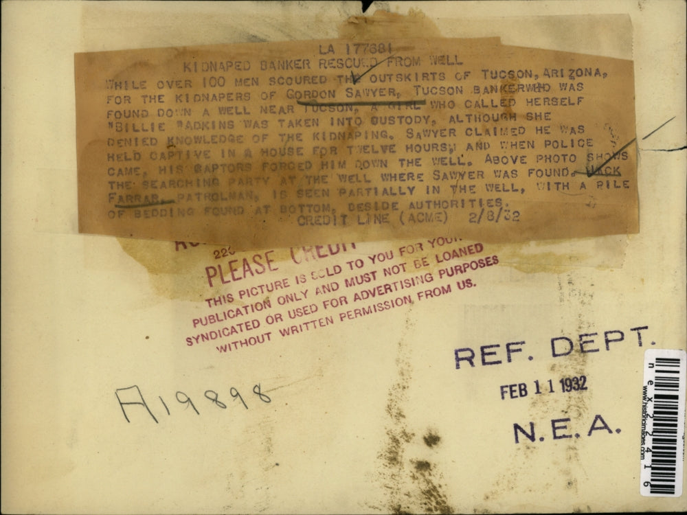 1932 Press Photo Patrolman Jack Farrar found the kidnapped Gordon Sawyer