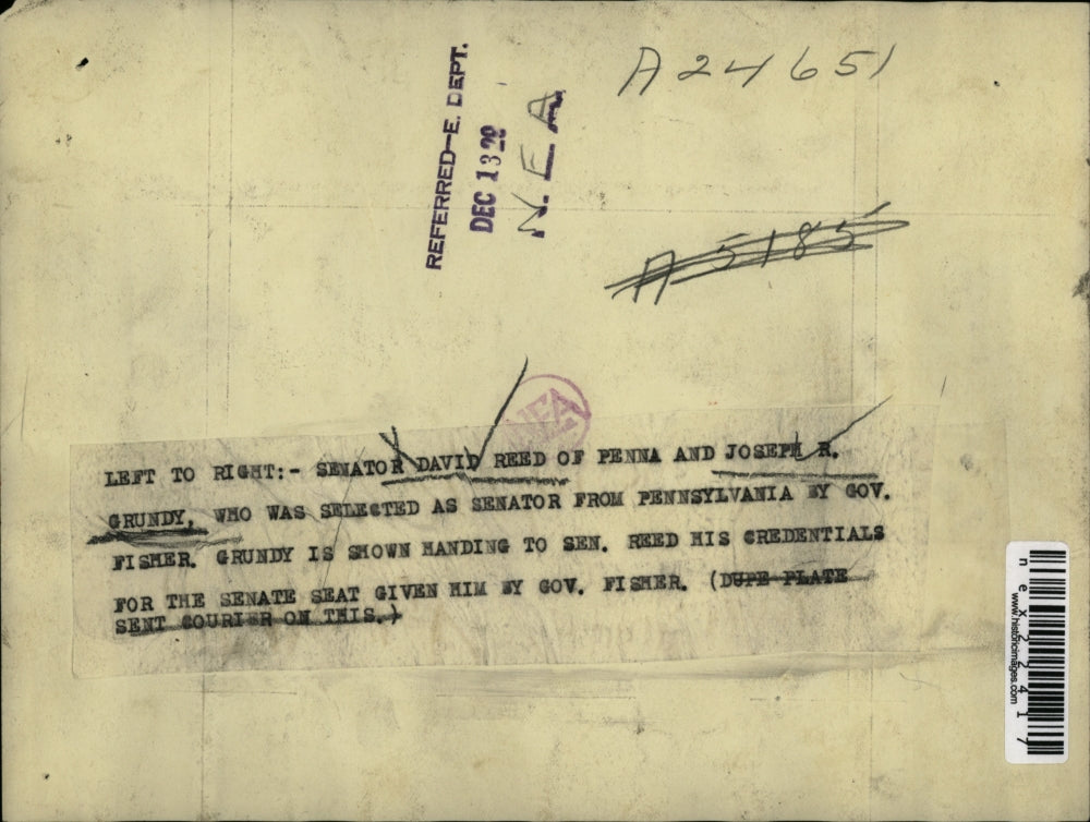 1928 Press Photo Senator David Reed & Joseph R. Grundy