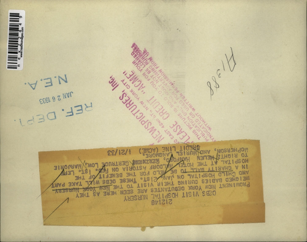 1933 Press Photo H Hanford G Low M McPherson New York Nursery and Child Hospital