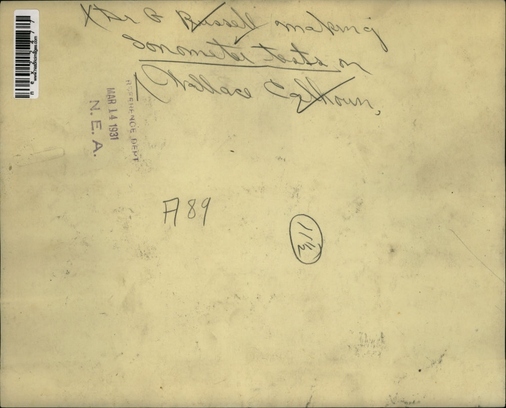 1931 Press Photo Dr. G Russell Sonometer Test Wallace Calhoun