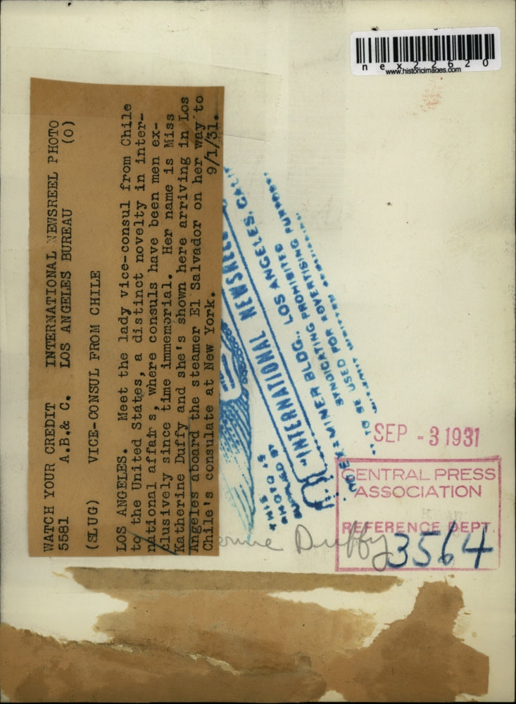 1931 Press Photo Katherine Duffy Vice Consul From Chile to United States