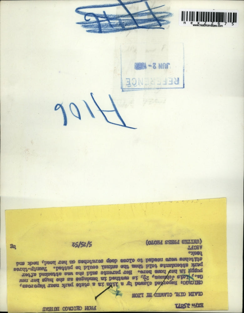 1952 Press Photo Lois Johnson Attacked by Lion in State park Waycross Georgia