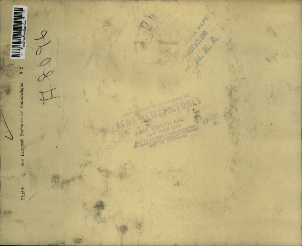 1927 Press Photo Reverend Dascomb Forbush of Canandaigua New York