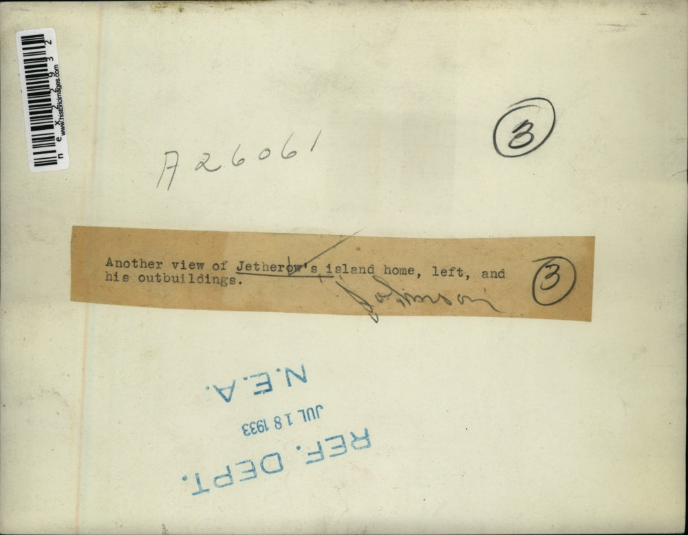 1933 Press Photo Jetherow island home - nex22932