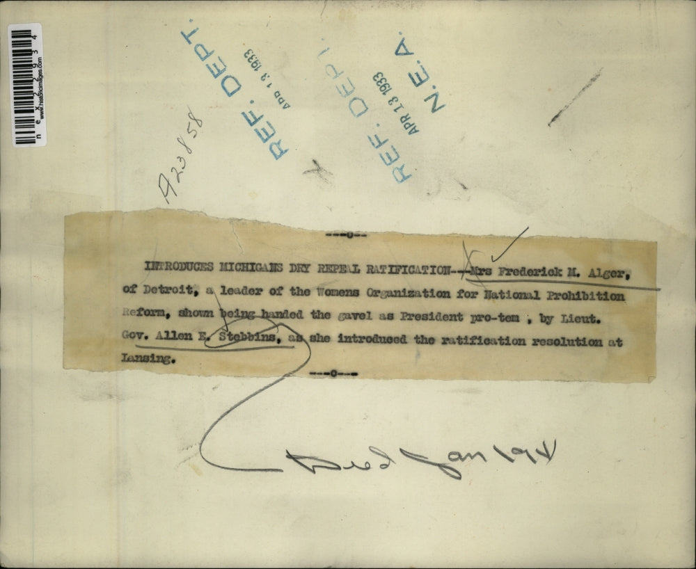 1933 Press Photo Mrs Frederick Alger of Detroit &Lt Gov Allen Stebbins