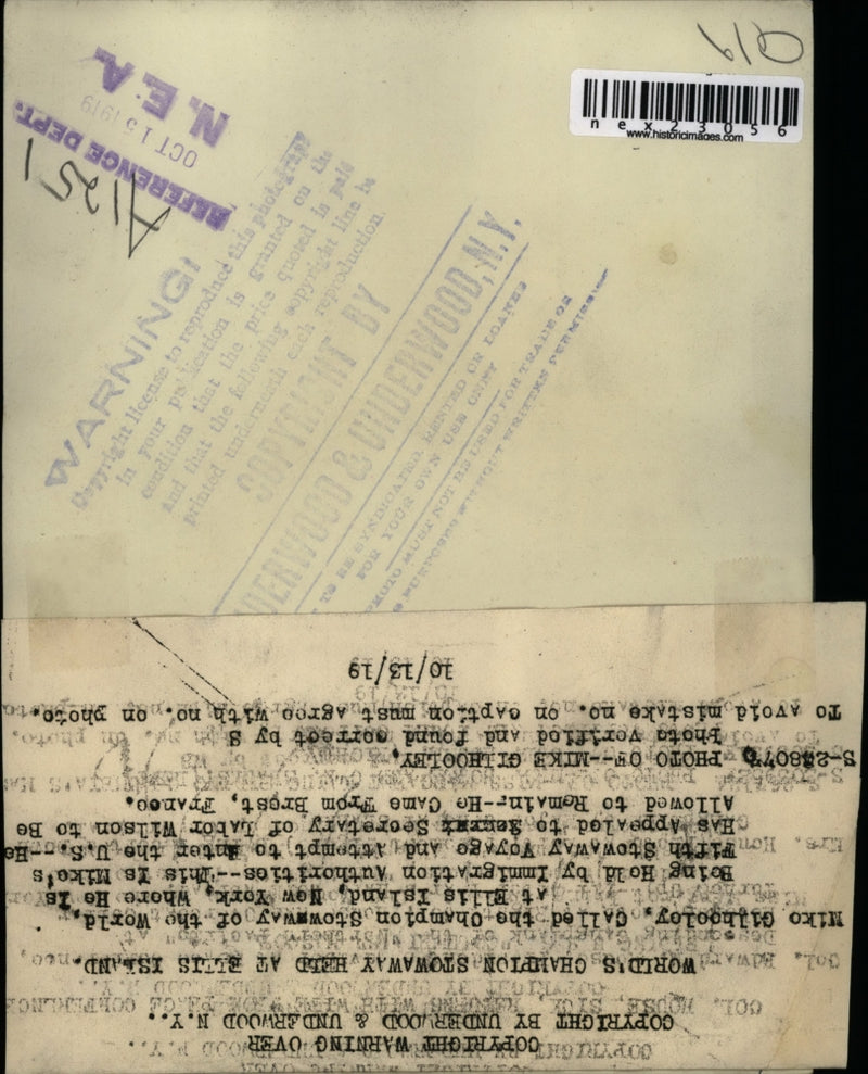 Load image into Gallery viewer, 1919 Press Photo Niko GilhooleyChampion stowaway held by NYC immigration
