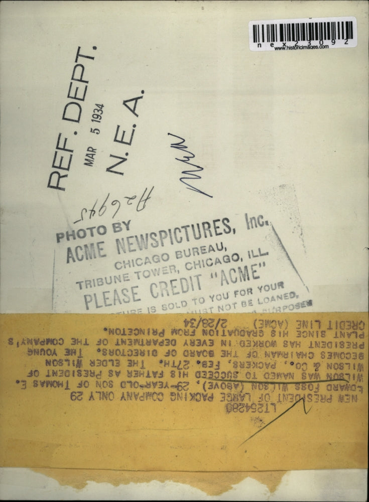 Load image into Gallery viewer, 1934 Press Photo Edward Foss Wilson to be Pres of Wilson &amp; Co Packers
