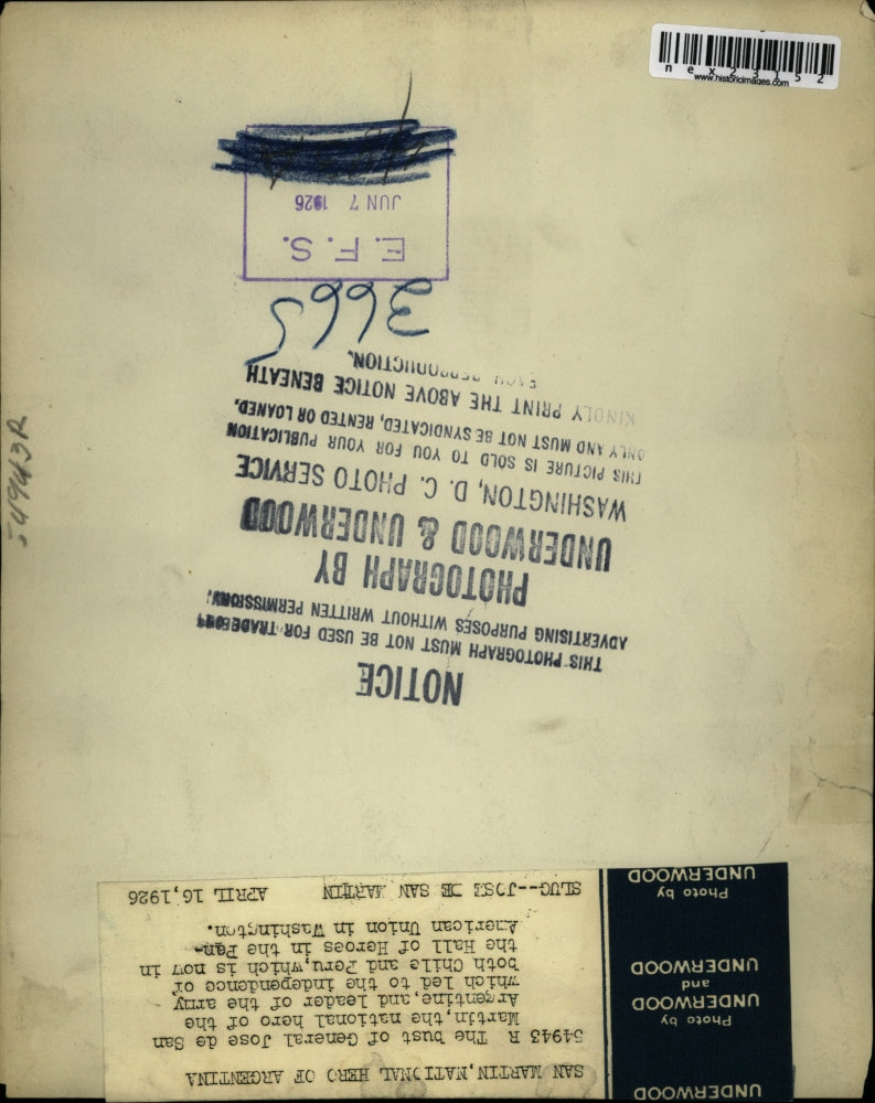 1926 Press Photo Sculpted bust of Gen Jose de San martin of Argentina